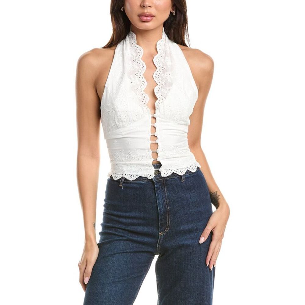 70/21 Womens Broderie Halter Vest, White
